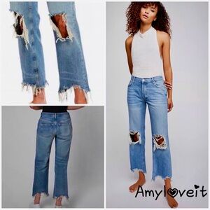 We The Free By Free People Maggie Distressed Blue Cropped Jeans